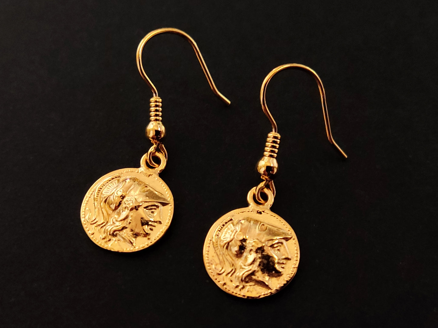 Athena Gold Plated Silver Dangle Earrings 13mm