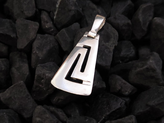 Greek Key silver pendant measuring 25 x 15 mm on black stones.
