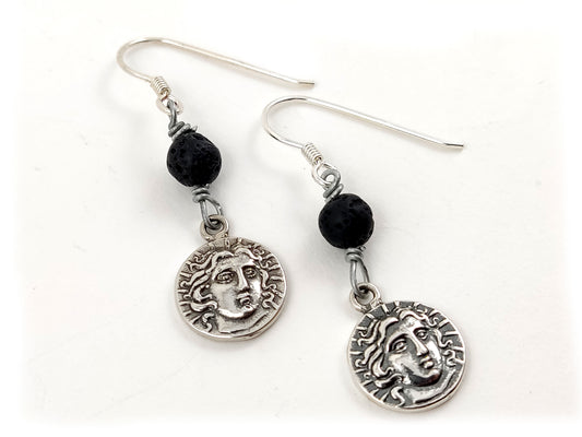 Greek Lava Silver Apollo Earrings