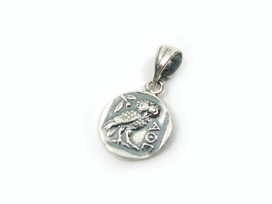 Greek owl pendant made of Sterling silver 925 in 13mm size.