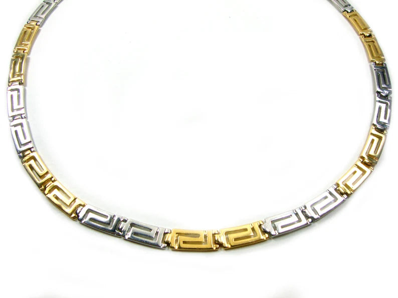 Sterling Silber 925 Altgriechischer Ewigkeitsschlüssel Meander Vergoldete 22K Halskette