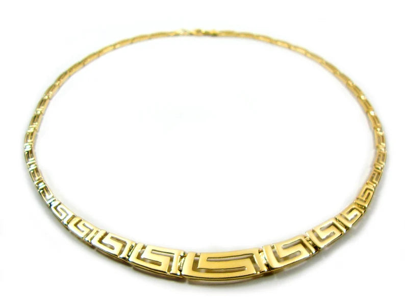 Sterling Silver 925 Ancient Greek Eternity Key Meander Pattern Gradual Gold Plated Necklace