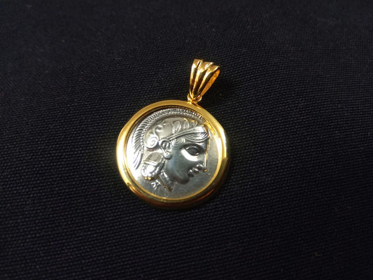 Sterling Silver 925 Greek Goddess Athena Gold Plated 21mm Pendant