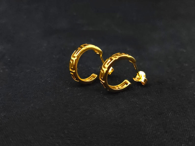 Sterling Silber 925 Creolen Mäander griechische kleine vergoldete 22K Ohrringe 15mm