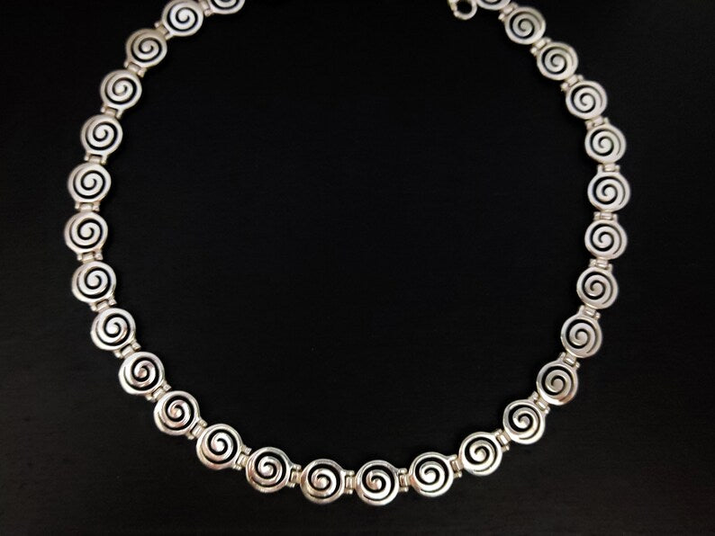 Greek Silver Spiral 10mm Necklace, Sterling Silver 925 Jewelry From Greece