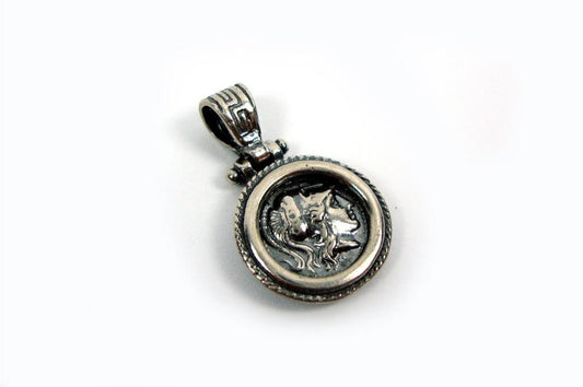 Sterling Silver 925 Ancient Greek Goddess Athena Round Pendant 17 mm Greek Eternity Key Frame