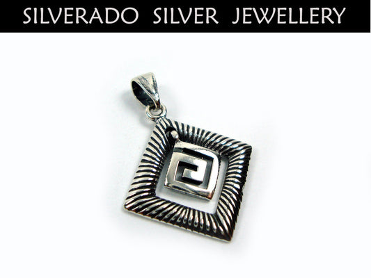 Sterling Silver 925 Greek Pendant  , Square Hammered Greek Eternity Key 17x17 mm , Greek Jewelry , греческая кулон , Griechischer Anhänger