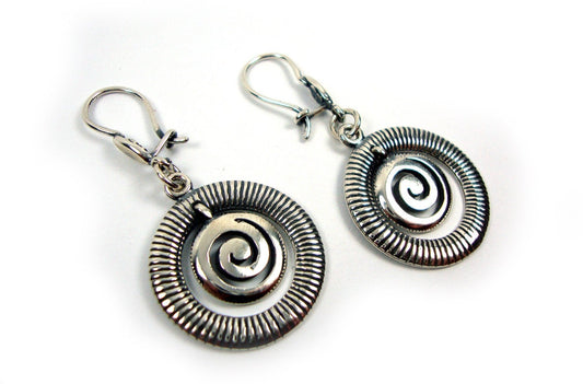 Greek Earrings, Spiral Earrings, Meander Earrings, Sterling Silver 925,Dangle Earrings, Greek Spiral Earrings, Greek Jewelry, Round Earrings