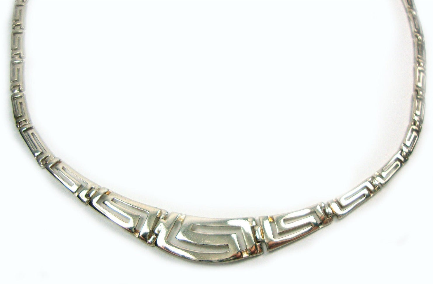 Sterling Silver 925 Greek Key Necklace with Ancient Greek Eternity Key Meander Design, available in lengths of 40 cm, 45 cm, and 50 cm.
