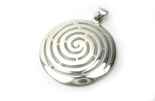 Handcrafted Sterling Silver 925 Ancient Greek Infinity Key Spiral Pendant (40mm) by Sirioti Jewelry. Symbolizes eternity and wisdom. Versatile Greek silver jewelry accessory.