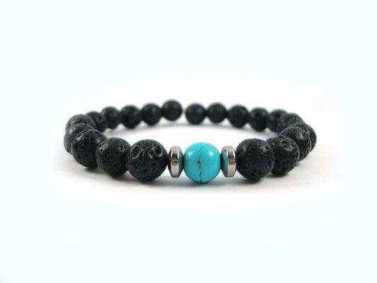 Santorini Natural Black Volcanic Lava 8mm Turquoise 8mm Handmade Greek Men Women Unisex Bracelet