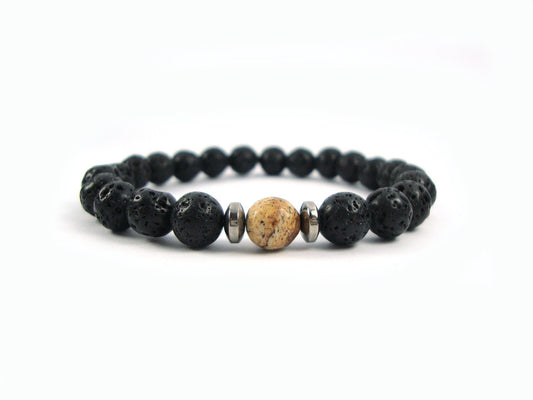 Santorini Natural Black Volcanic Lava 8mm Jasper 8mm Handmade Greek Men Women Unisex Bracelet