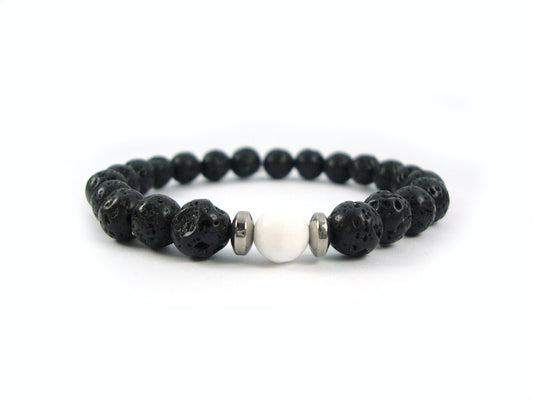Santorini Natural Black Volcanic Lava 8mm White Onyx 8mm Handmade Greek Men Women Unisex Bracelet