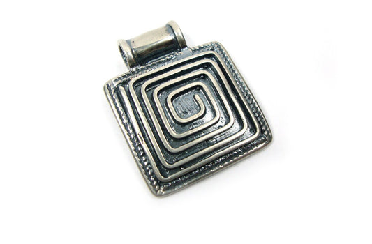 Greek Pendant, Meander Pendant, Greek Key Pendant, Greek Jewelry, Sterling Silver 925 Ancient Greek Key Oxidized Square Pendant 24x24mm