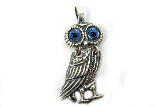 Sterling Silver 925  Ancient Greek Owl Goddess Athena's Symbol  Pendant 40 mm, Greek Pendant , Greek Jewelry , Greek Owl , Anient Greek