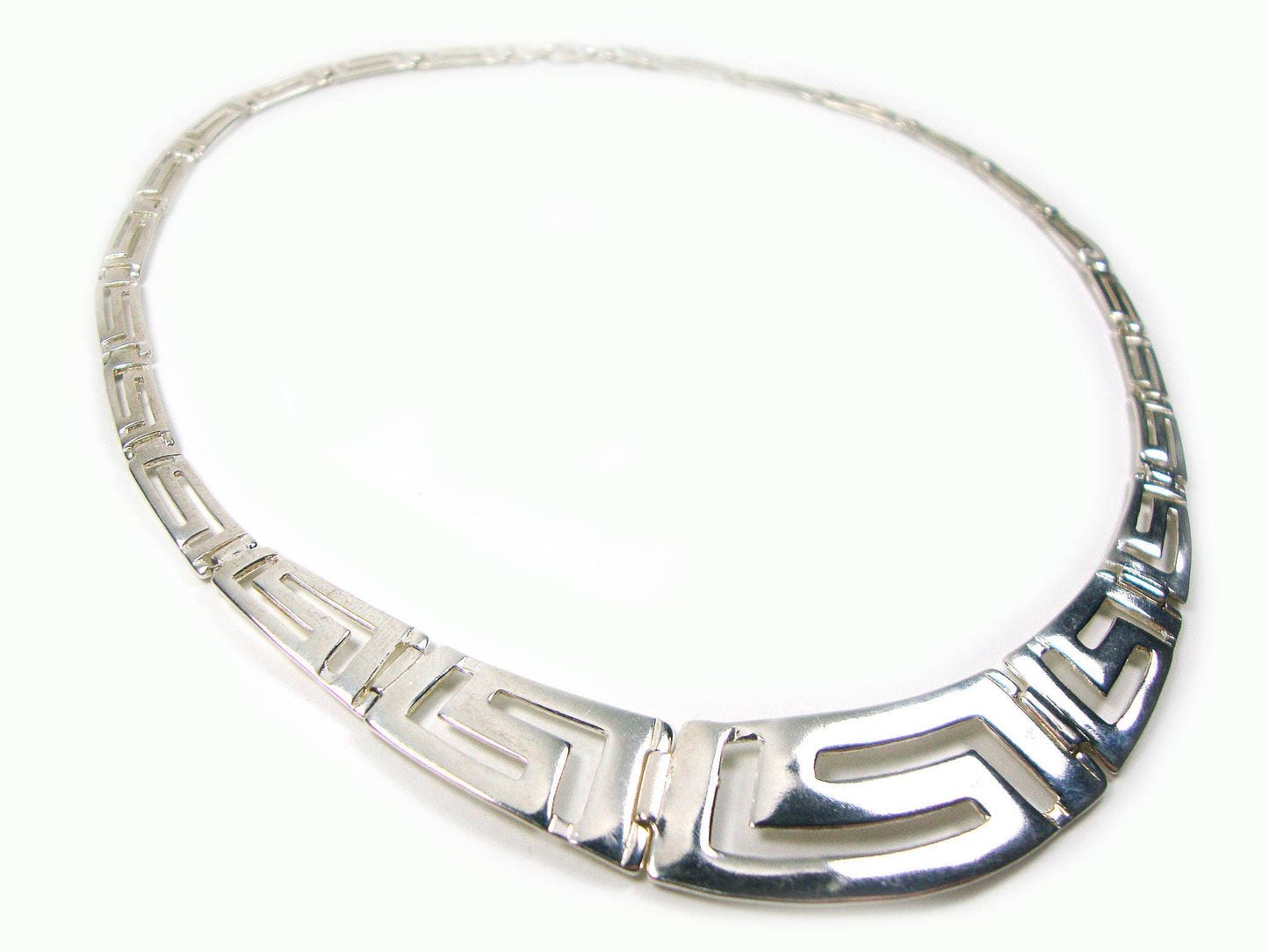 Sterling Silver 925 Ancient Greek Key Eternity Meander Gradual Wide Necklace - Griechisce Halskette - Grecque Collier 40-45-50 cm, 16-18-20"