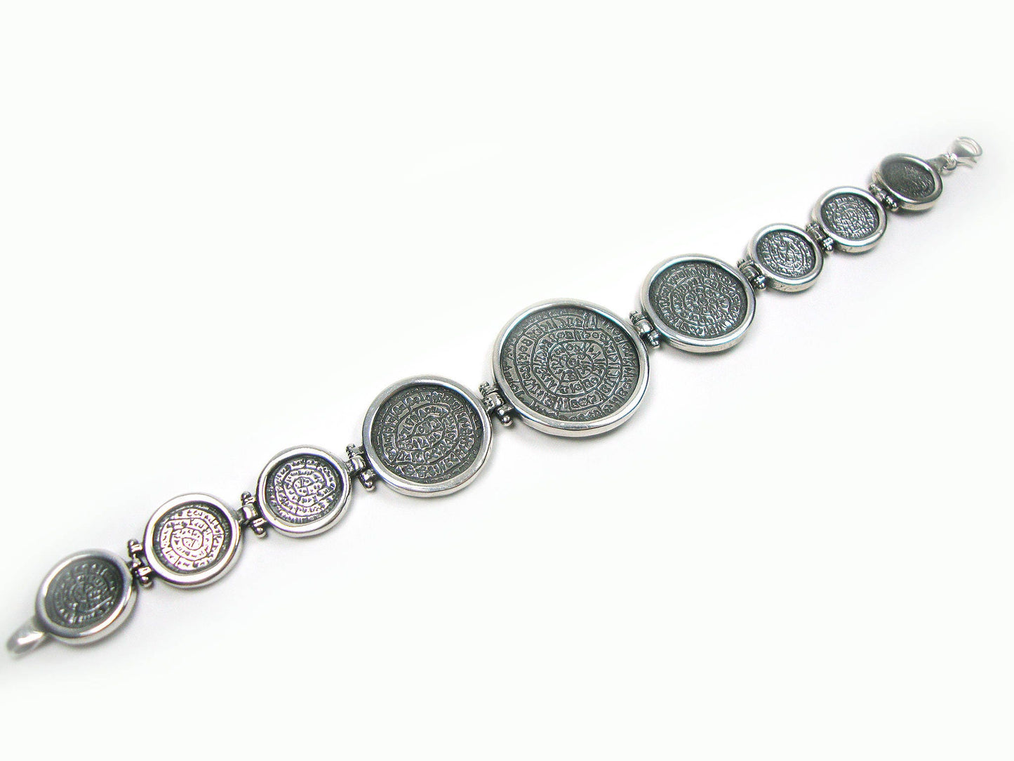 Bracelet graduel en argent sterling 925 avec disque de Phaistos encadré Minoen grec ancien 19 cm - 7,41 pouces, brassard de disque de Phaistos, Bijoux Grecque