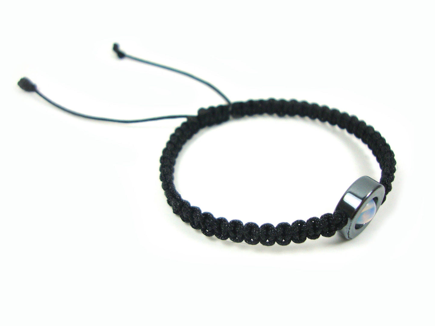 Handmade Macrame Bracelet Natural Round Hematite & Moonstone , Macrame Stone Bracelet, Modern Fine Bracelet