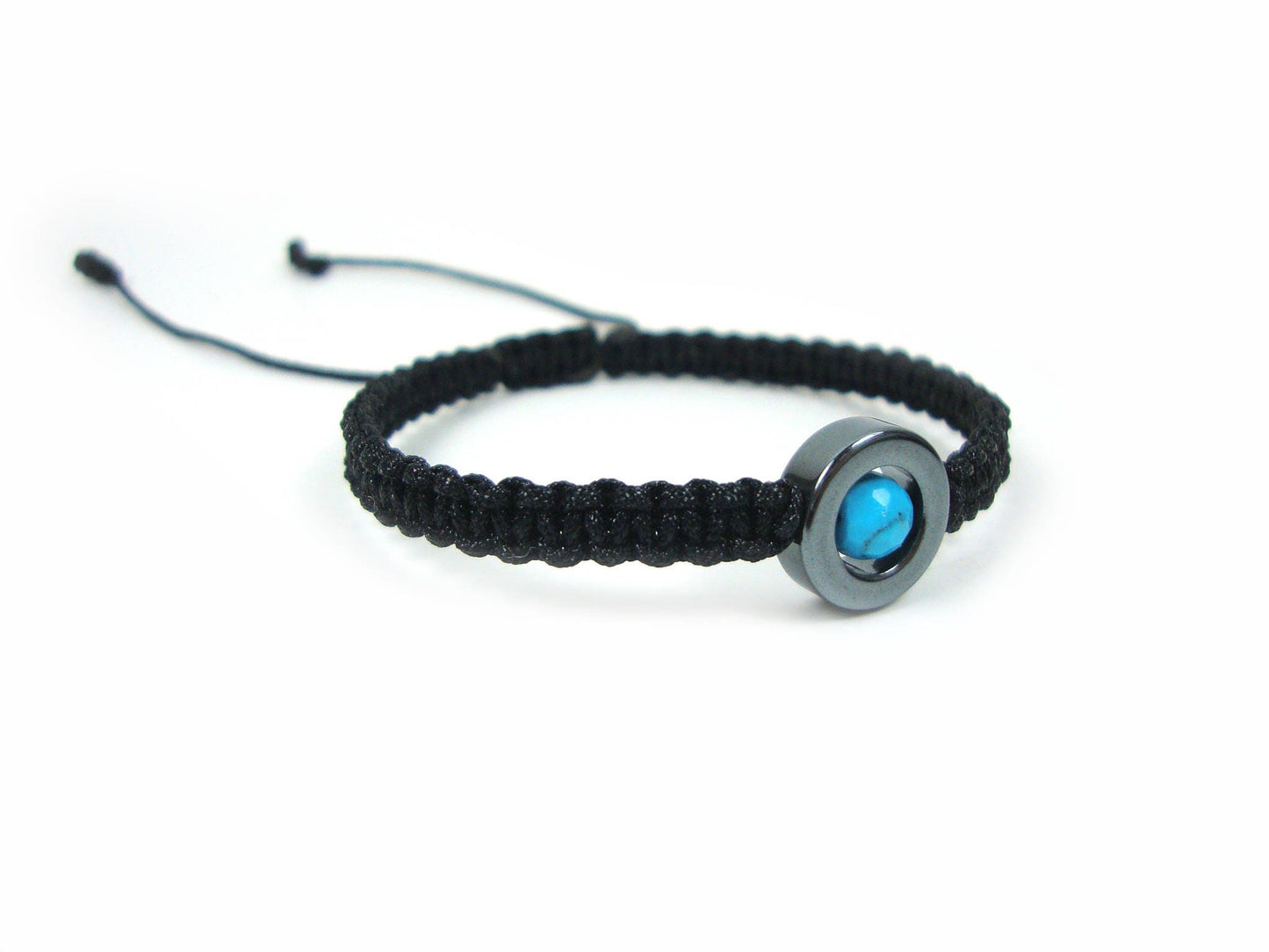 Turquoise Bracelet, Macrame Woven Hematite And Turquoise Stones Adjustable Bracelet  , Macrame Stone Bracelet, Modern Fine Bracelet