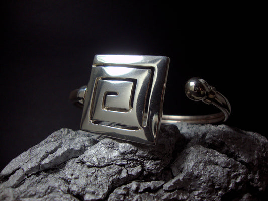 Sterling Silver 925 Ancient Greek Eternity Square Key Meander  Bangle Bracelet, Greek Silver Meander Bracelet, Greek Jewelry, Griechische