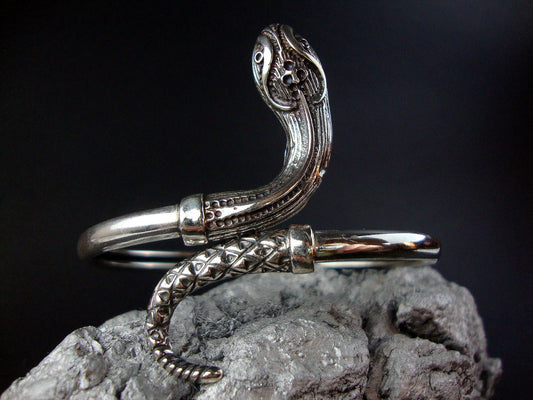 Sterling Silver 925 Ancient Greek Snake Pattern Bangle Bracelet, Griechische Silber Armband Armreif Schlange, Argent Grecque Serpent