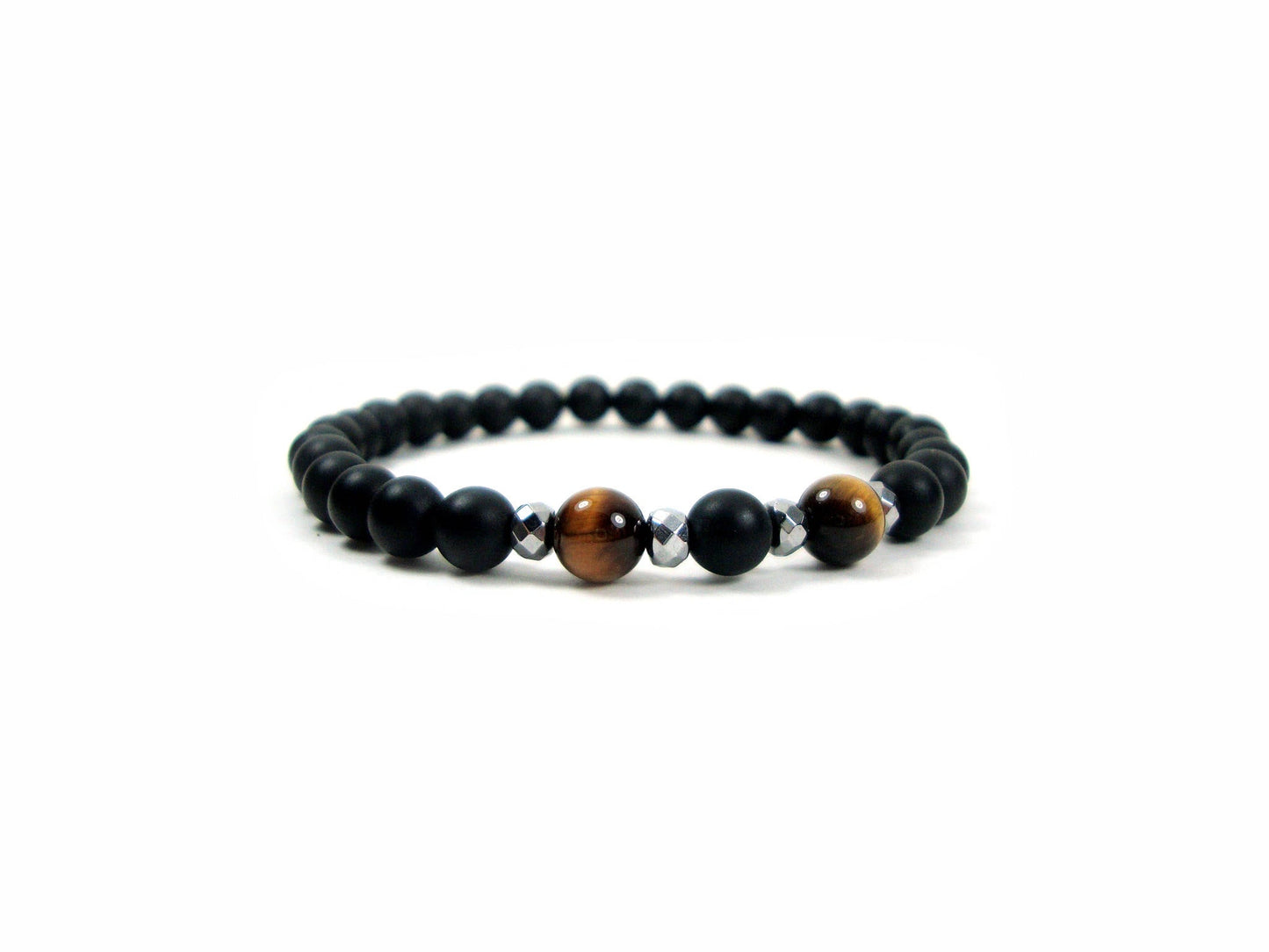 Bracelet Onyx 6mm, Bracelet Unisex, Bracelet Pierre Homme &amp; Femme, Bracelet Onyx Tiger Eye Stones, Bracelet Casual, Bracelet Pierres Noires