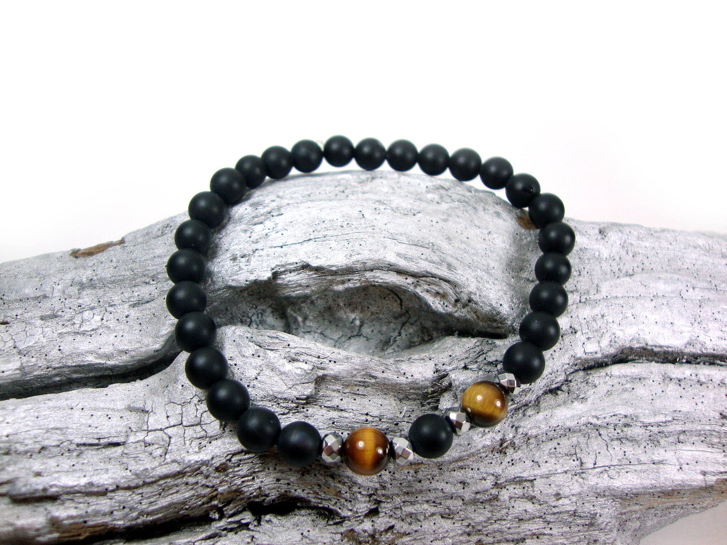 Onyx 6mm Bracelet, Unisex Bracelet, Men & Women Stone Bracelet, Onyx Tiger Eye Stones Bracelet, Casual Bracelet, Black Stones Bracelet