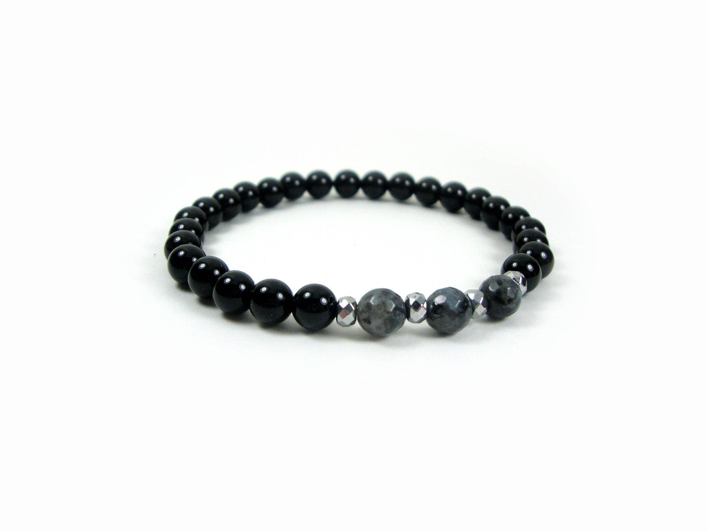 Onyx 6mm Bracelet, Unisex Bracelet, Men & Women Stone Bracelet, Onyx Larvikite Stones Bracelet, Casual Bracelet, Black Stones Bracelet