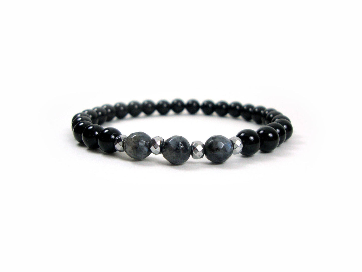 Onyx 6mm Bracelet, Unisex Bracelet, Men & Women Stone Bracelet, Onyx Larvikite Stones Bracelet, Casual Bracelet, Black Stones Bracelet