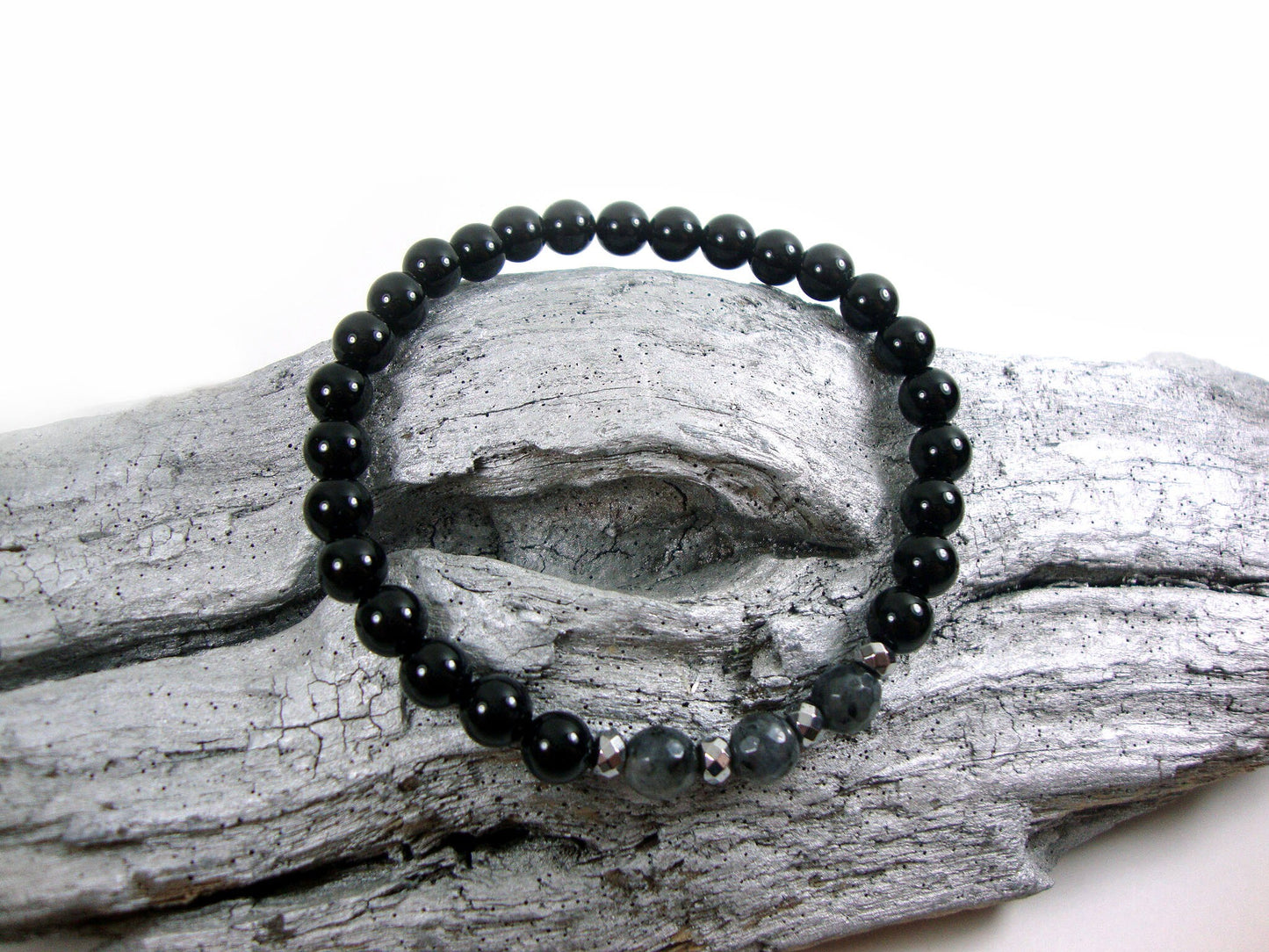 Onyx 6mm Bracelet, Unisex Bracelet, Men & Women Stone Bracelet, Onyx Larvikite Stones Bracelet, Casual Bracelet, Black Stones Bracelet