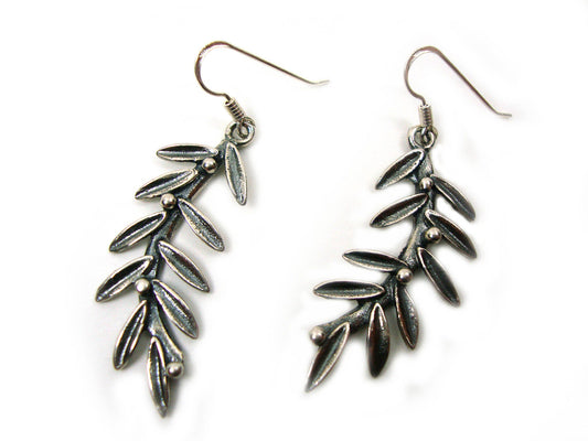 Sterling Silver 925 Ancient Greek Goddess Athena Olive Leaves Handmade Dangle Earrings