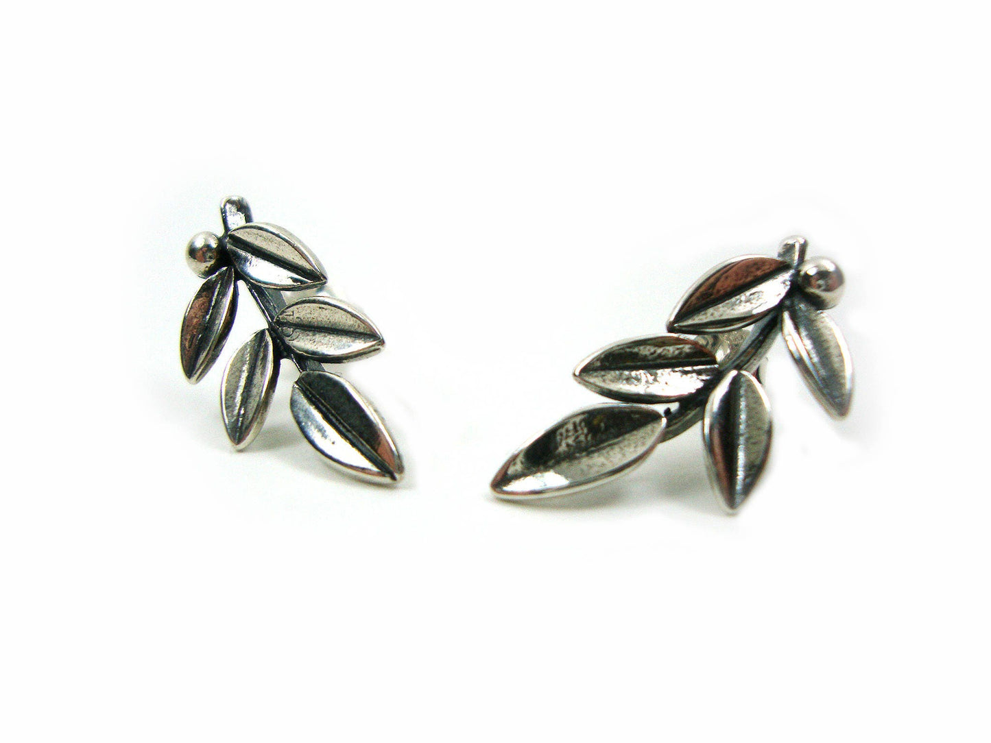 Greek Leaf Leaves Silver Earrings
