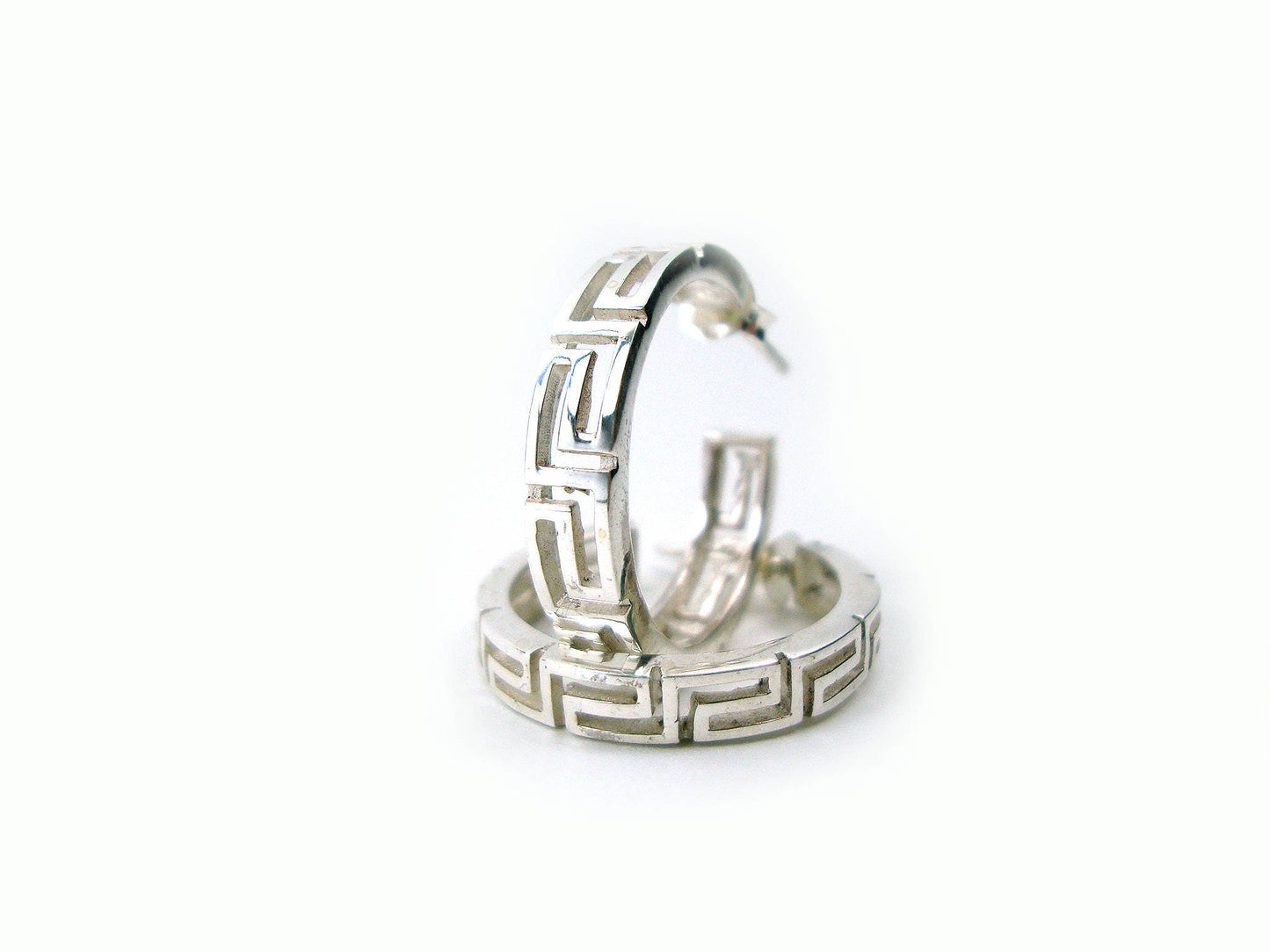 Sterling Silver 925 Greek Earrings , Greek Eternity Key Hoop Earrings 21mm , Griechische Ohrringe ,Boucles d'oreilles grecques