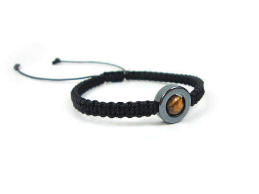 Handmade Macrame Bracelet Natural Round Hematite & Tiger Eye , Macrame Stone Bracelet, Modern Fine Bracelet