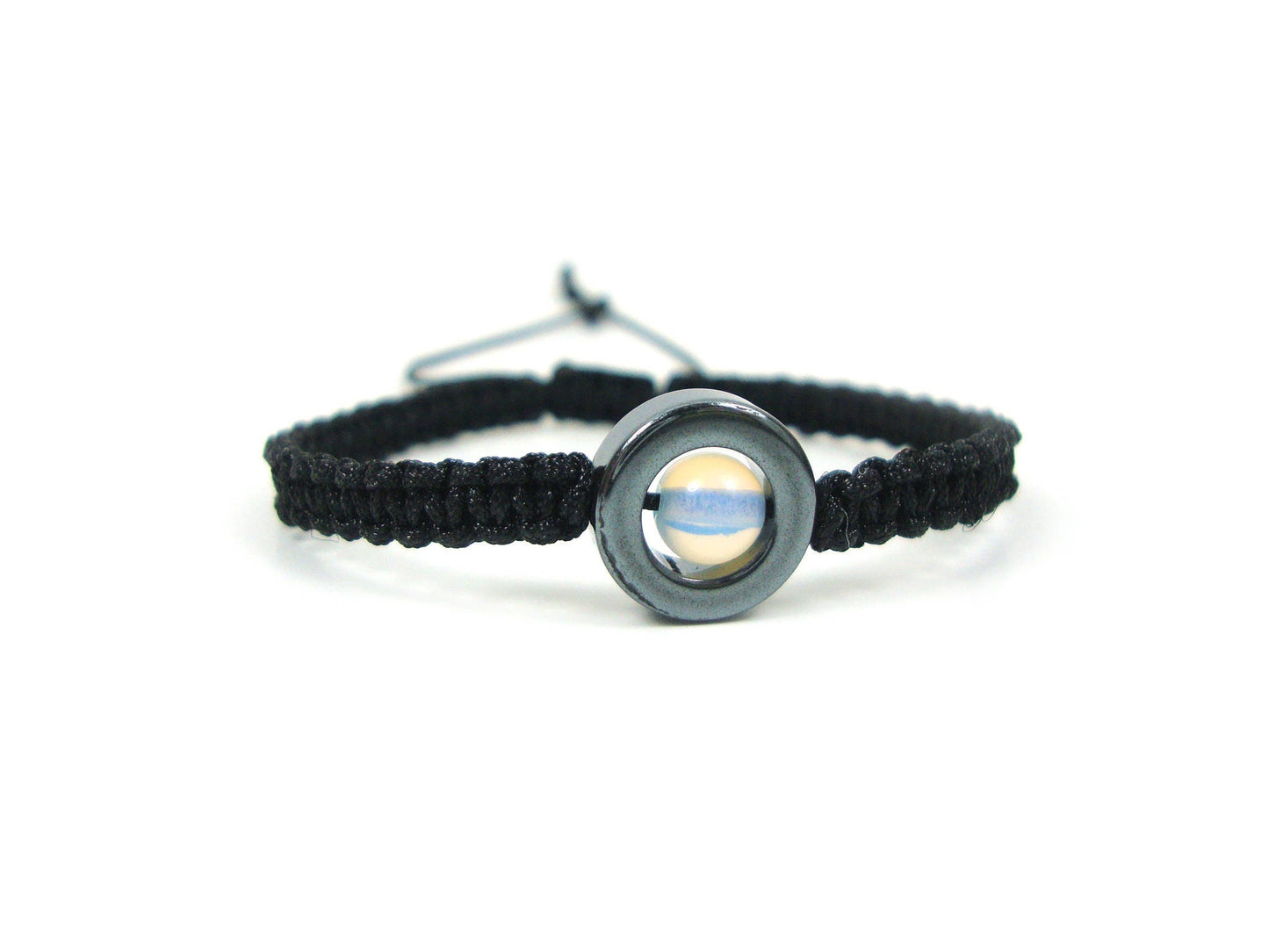 Handmade Macrame Bracelet Natural Round Hematite & Moonstone , Macrame Stone Bracelet, Modern Fine Bracelet