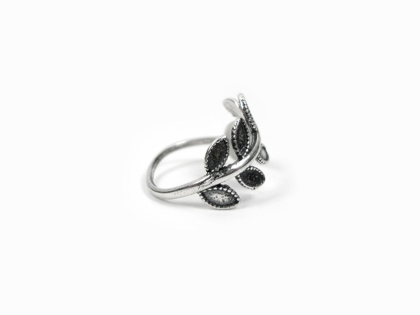 Griechischer Olivenblattzweig Silber Athena Verstellbarer Ring