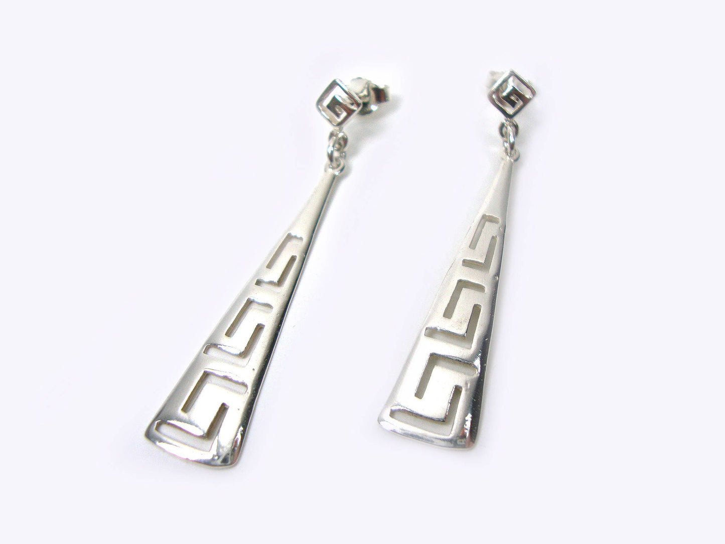 Sterling Silver 925 Ancient Greek Eternity Key Gradual Dangle Earrings ,Griechische Silber Ohrringe, Boucle Argent Grecque