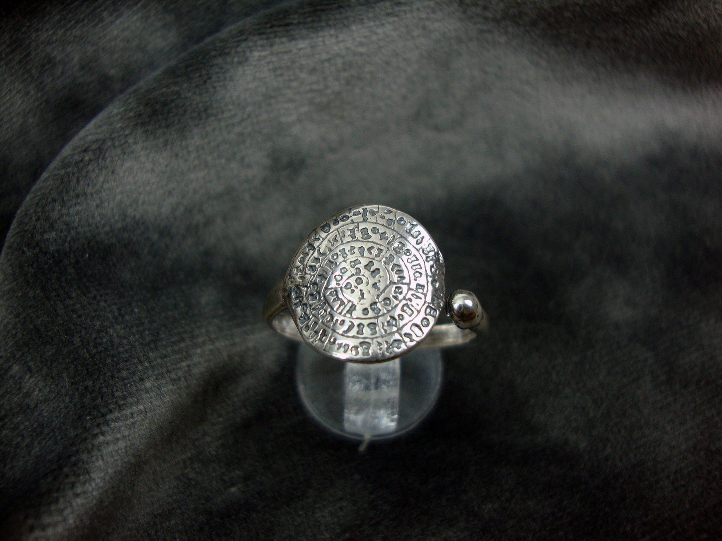 Sterling Silber 925 Altgriechischer minoischer Diskus von Phaistos Verstellbarer Ring 57-62FR, 7 3/4 - 10 US, Griechische Silber Ring