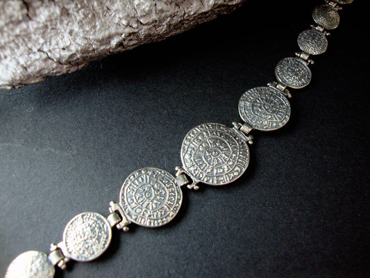 Sterling Silver 925 Ancient Greek Minoan Phaistos Disc Gradual Minoan Bracelet, Toutes les tailles, Griechisches Silber Phaistos Armband Schmuck