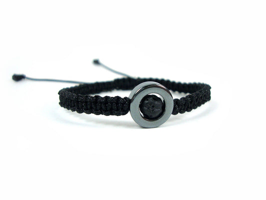 Handmade Macrame Black Cord Bracelet Natural Round Hematite & Lava , Macrame Stone Bracelet, Modern Fine Bracelet