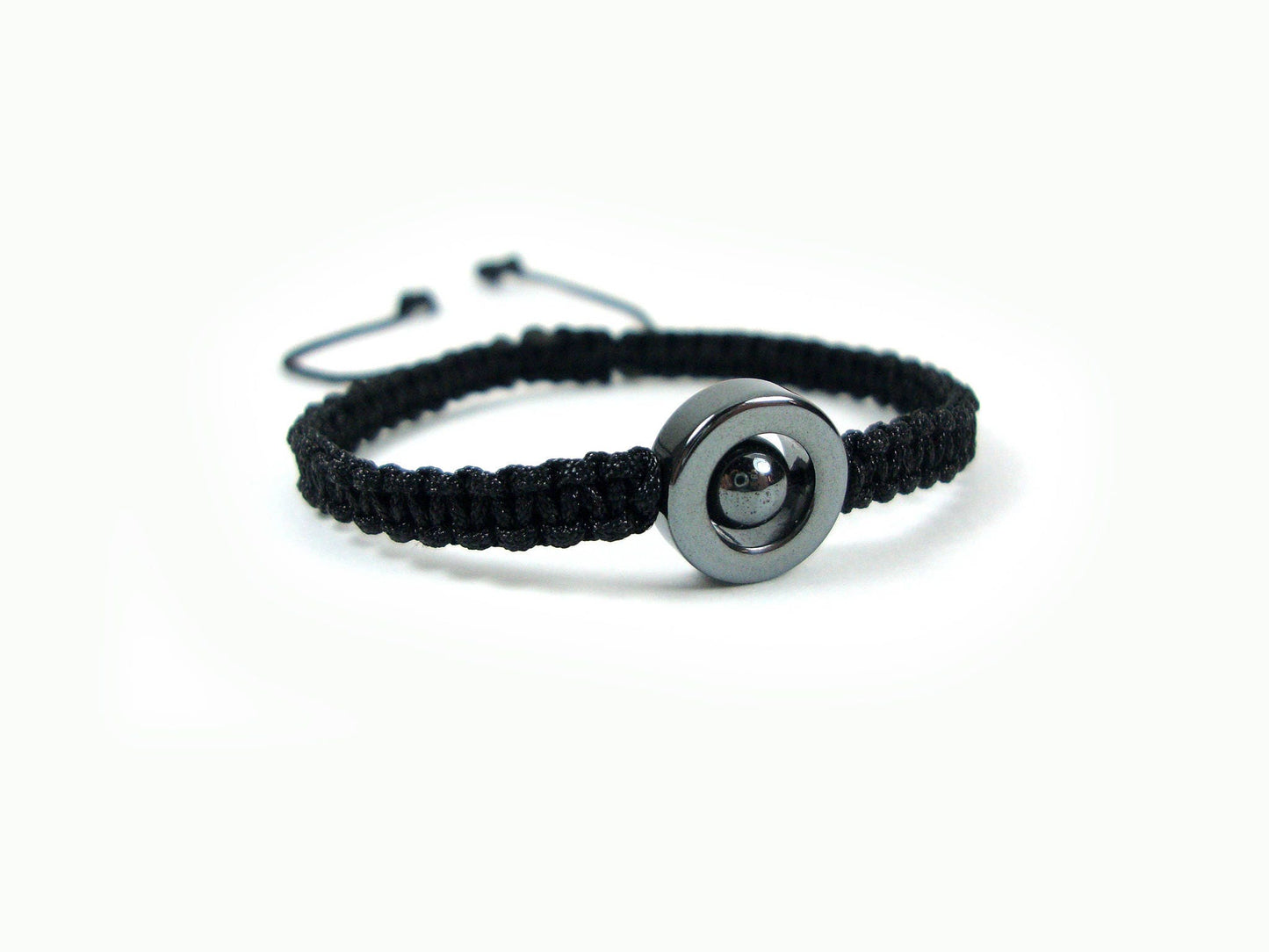 Handmade Macrame Black Cord Bracelet Natural Round Hematite & Hematite , Macrame Stone Bracelet, Modern Fine Bracelet