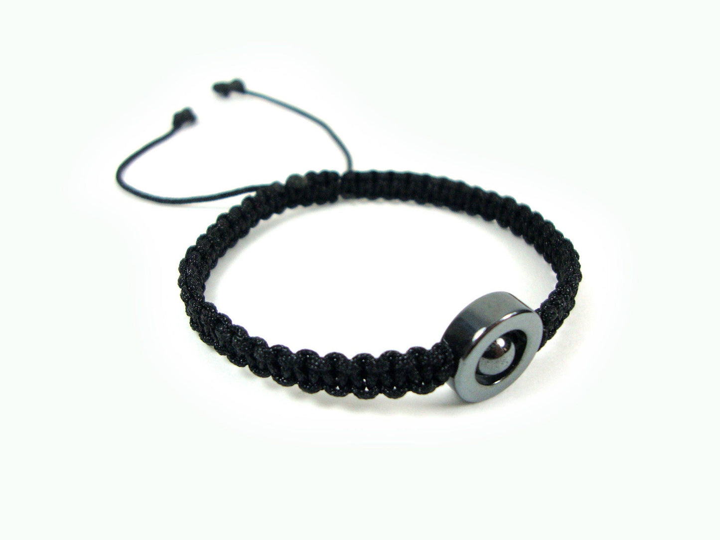 Handmade Macrame Black Cord Bracelet Natural Round Hematite & Hematite , Macrame Stone Bracelet, Modern Fine Bracelet