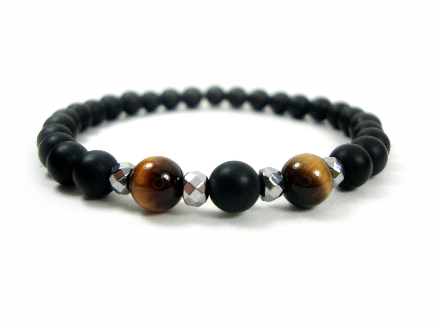 Bracelet Onyx 6mm, Bracelet Unisex, Bracelet Pierre Homme &amp; Femme, Bracelet Onyx Tiger Eye Stones, Bracelet Casual, Bracelet Pierres Noires