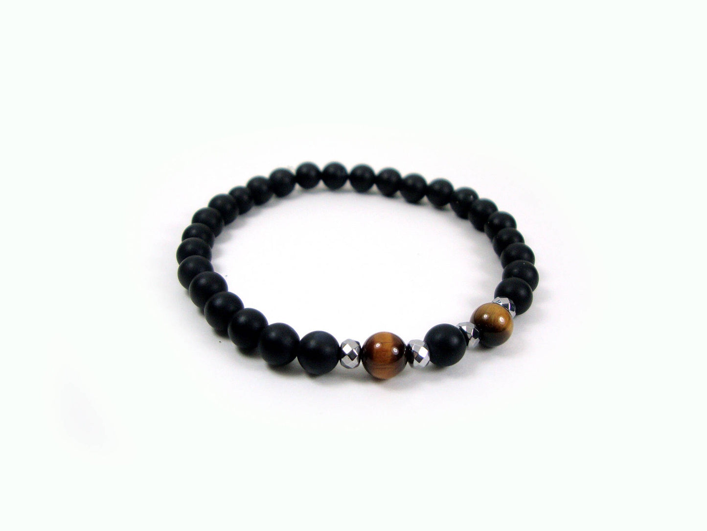 Onyx 6mm Bracelet, Unisex Bracelet, Men & Women Stone Bracelet, Onyx Tiger Eye Stones Bracelet, Casual Bracelet, Black Stones Bracelet