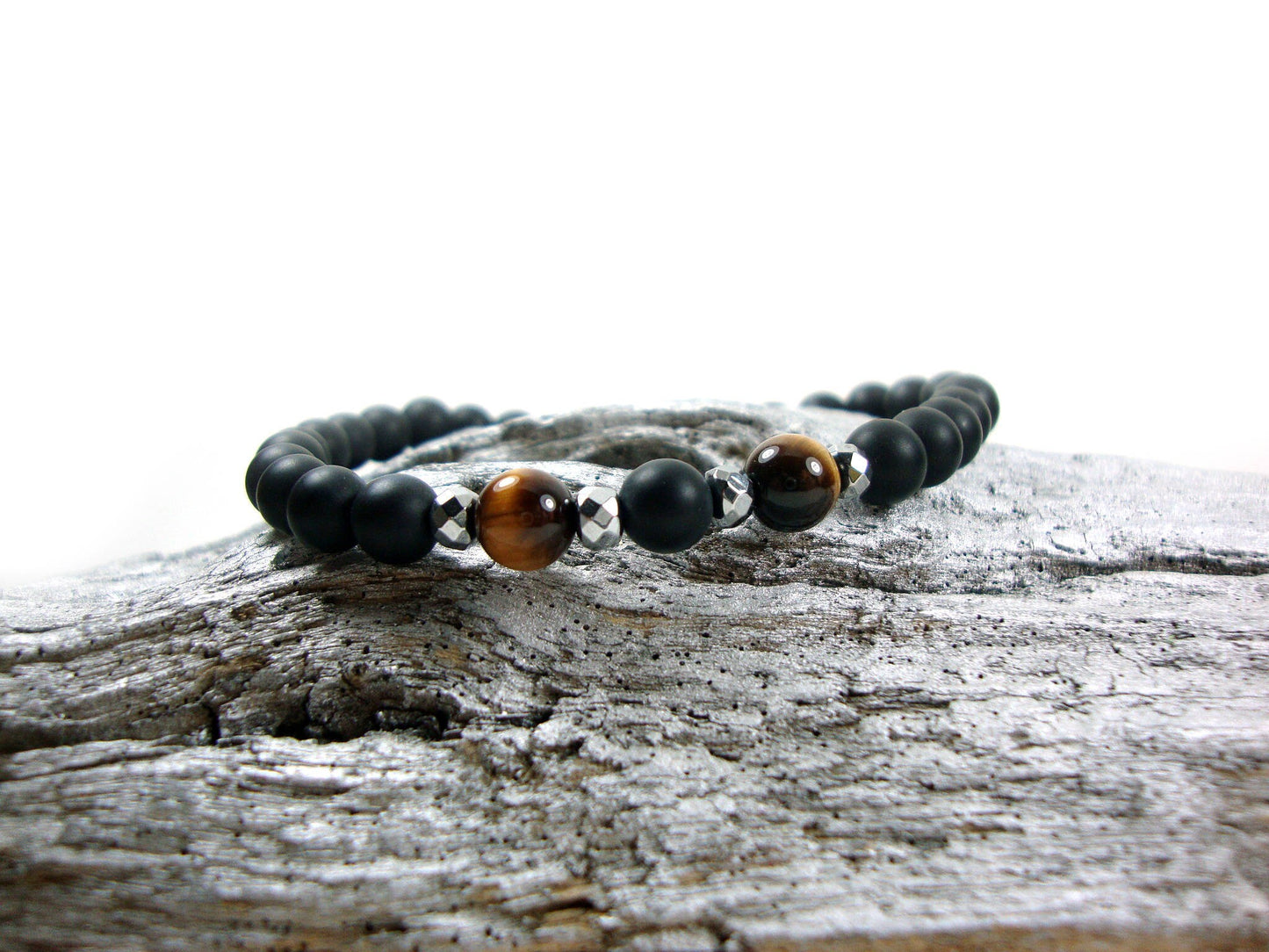 Bracelet Onyx 6mm, Bracelet Unisex, Bracelet Pierre Homme &amp; Femme, Bracelet Onyx Tiger Eye Stones, Bracelet Casual, Bracelet Pierres Noires