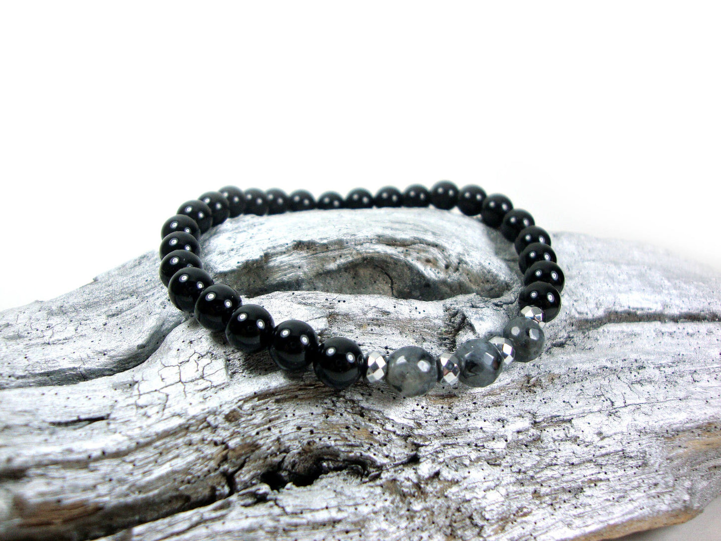 Onyx 6mm Bracelet, Unisex Bracelet, Men & Women Stone Bracelet, Onyx Larvikite Stones Bracelet, Casual Bracelet, Black Stones Bracelet