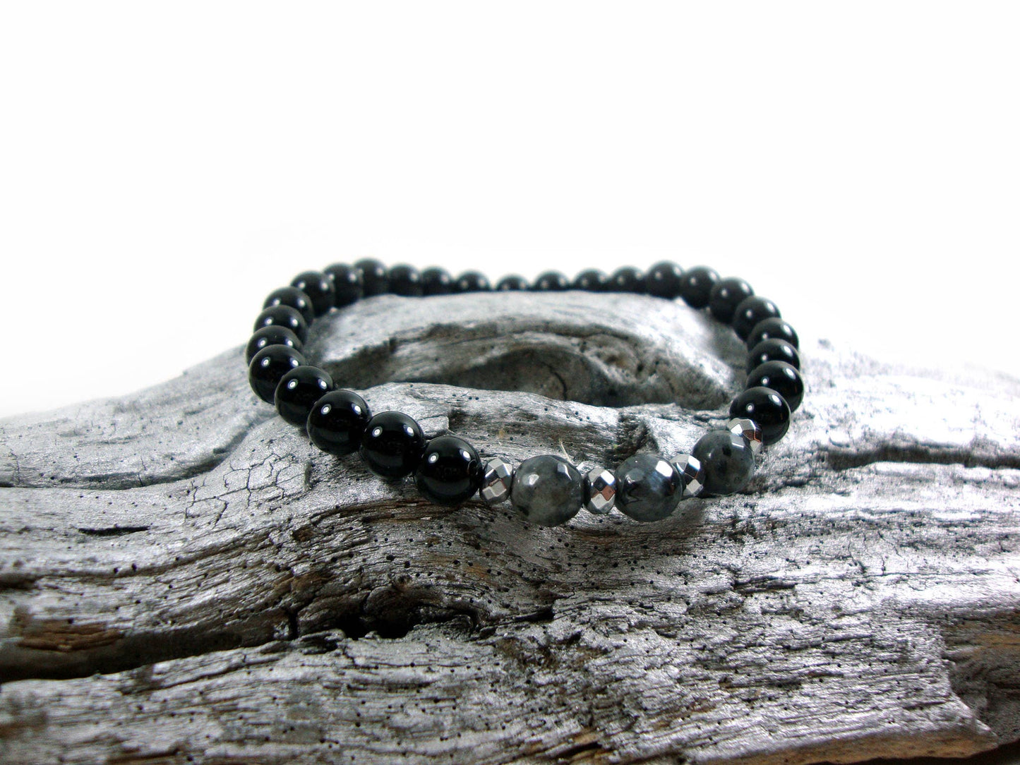 Onyx 6mm Bracelet, Unisex Bracelet, Men & Women Stone Bracelet, Onyx Larvikite Stones Bracelet, Casual Bracelet, Black Stones Bracelet