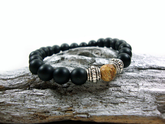 Matt Onyx 8mm - Jasper 8mm  Bracelet, Unisex Bracelet, Men Women Stone Bracelet, Onyx Natural Stones Bracelet, Casual Bracelet, Black Stones