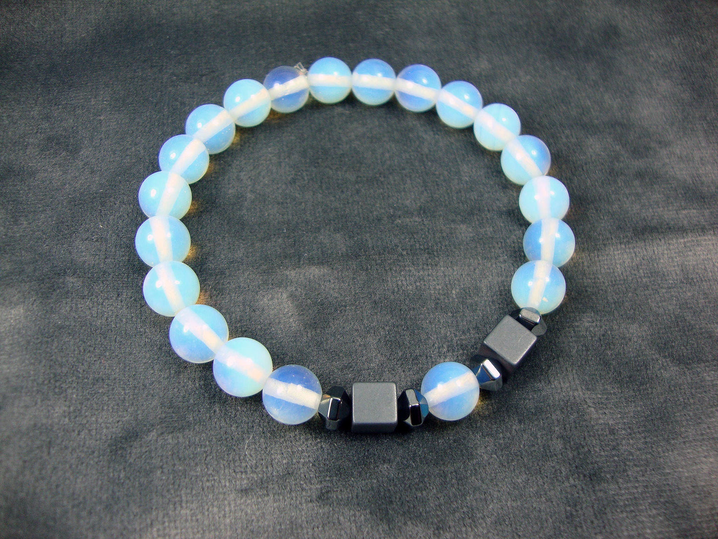 Moonstone 8mm -  Hematite - Unique Design Handmade Greek Men Women Unisex Bracelet