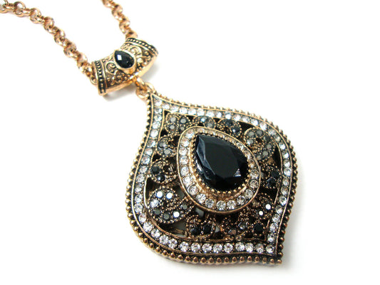 Byzantine Medieval Antique Style Black White Crystal Stones Resin Pendant, Ethnic Pendant, Antique Turkish Pendant Traditional Jewelry